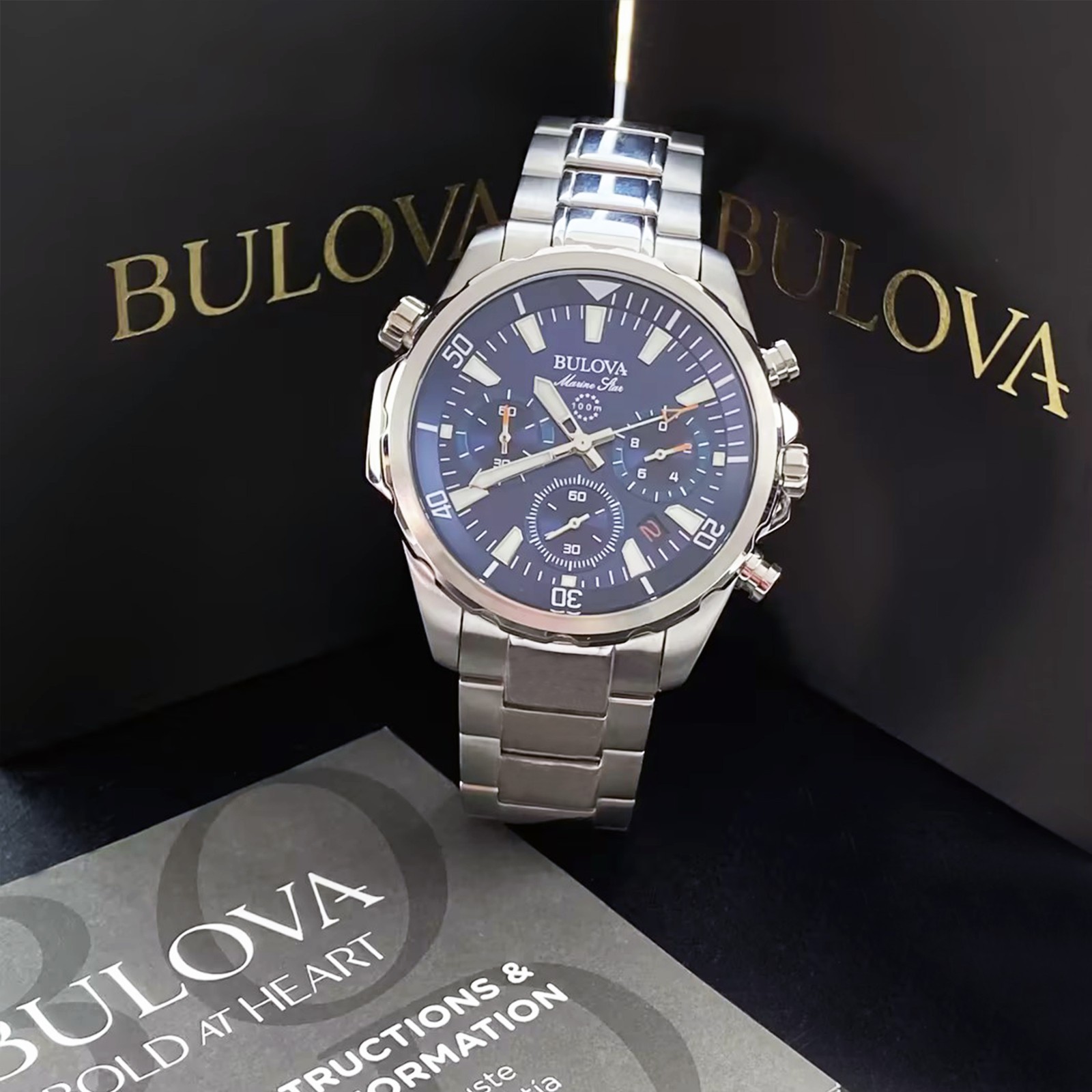 Bulova Men’s Marine Star 96B256 Blue Dial Quartz Chronograph Watch 43MM