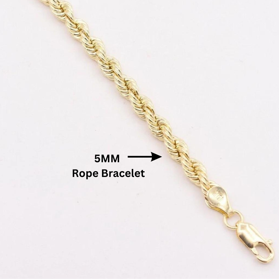 10K Real Yellow Gold Rope Chain Wide 5MM Men’s Bracelet 9″ Inches