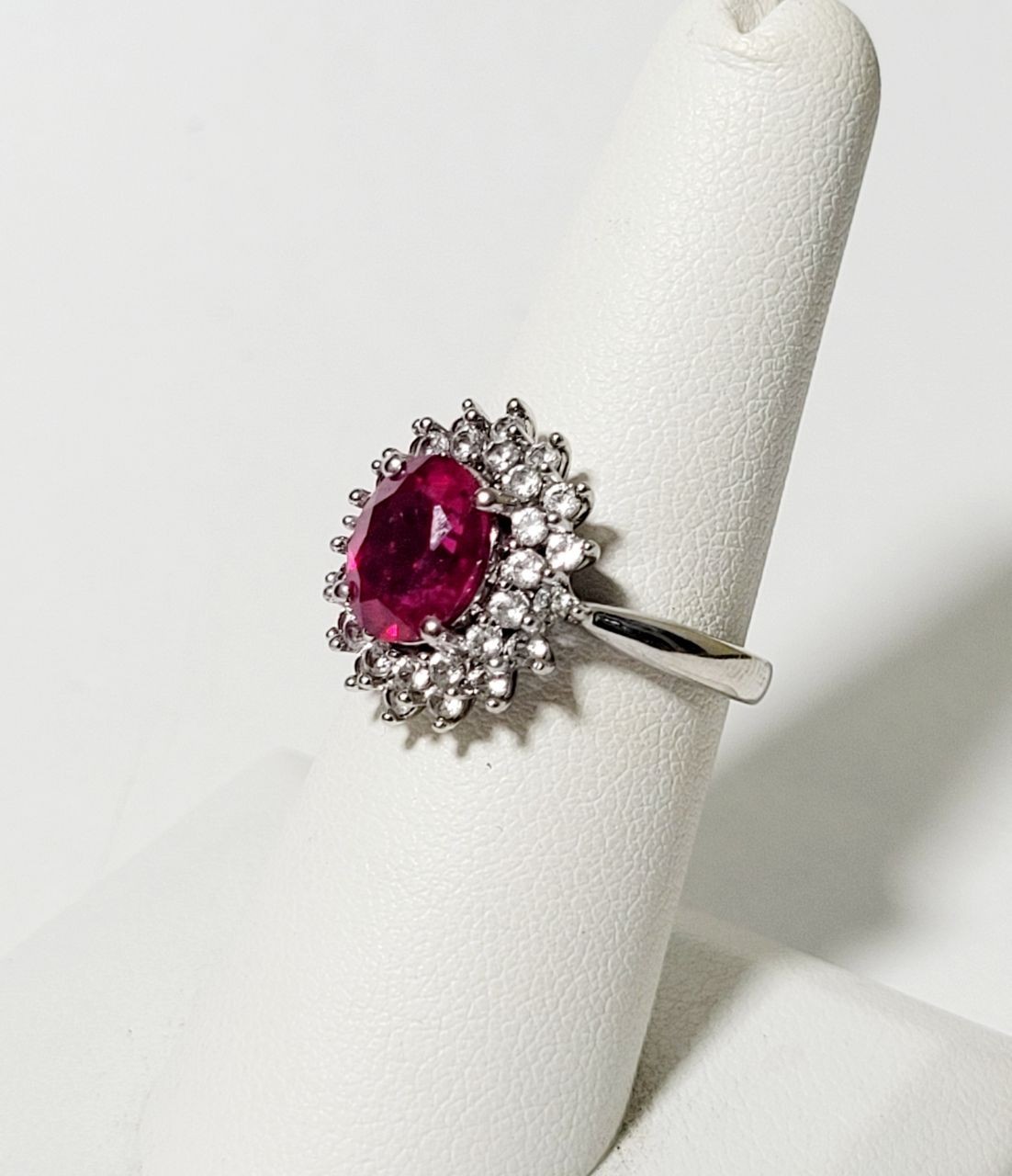 925 sterling silver Lab-Creation Ruby and Colorless Topaz ring size 6.75