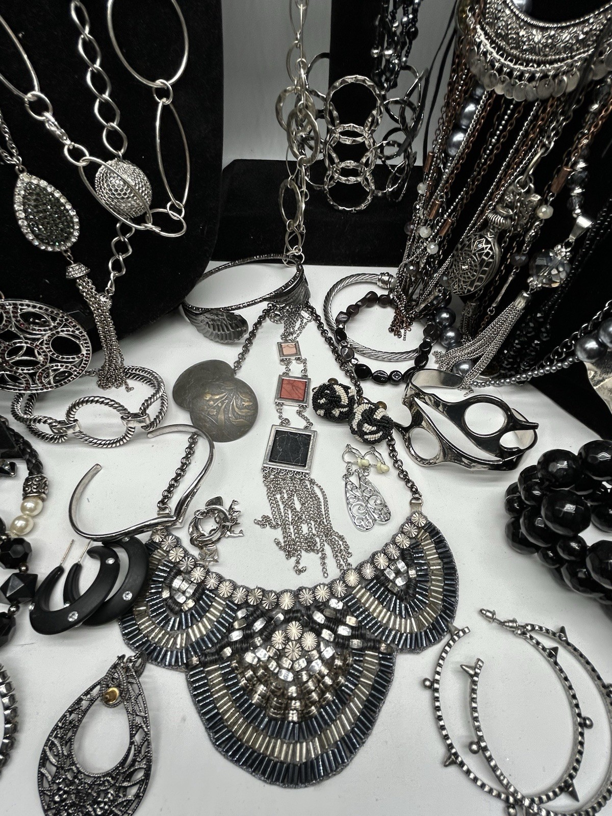 Vntg to Now Black/Silver Jewelry Lot All Wearable 8+ Lbs, 148 Pc #240