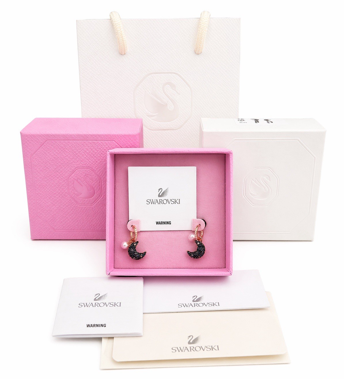 Swarovski Sublima Drop Earrings Asymmetrical Design, Moon, Rose Gold-Tone Plated
