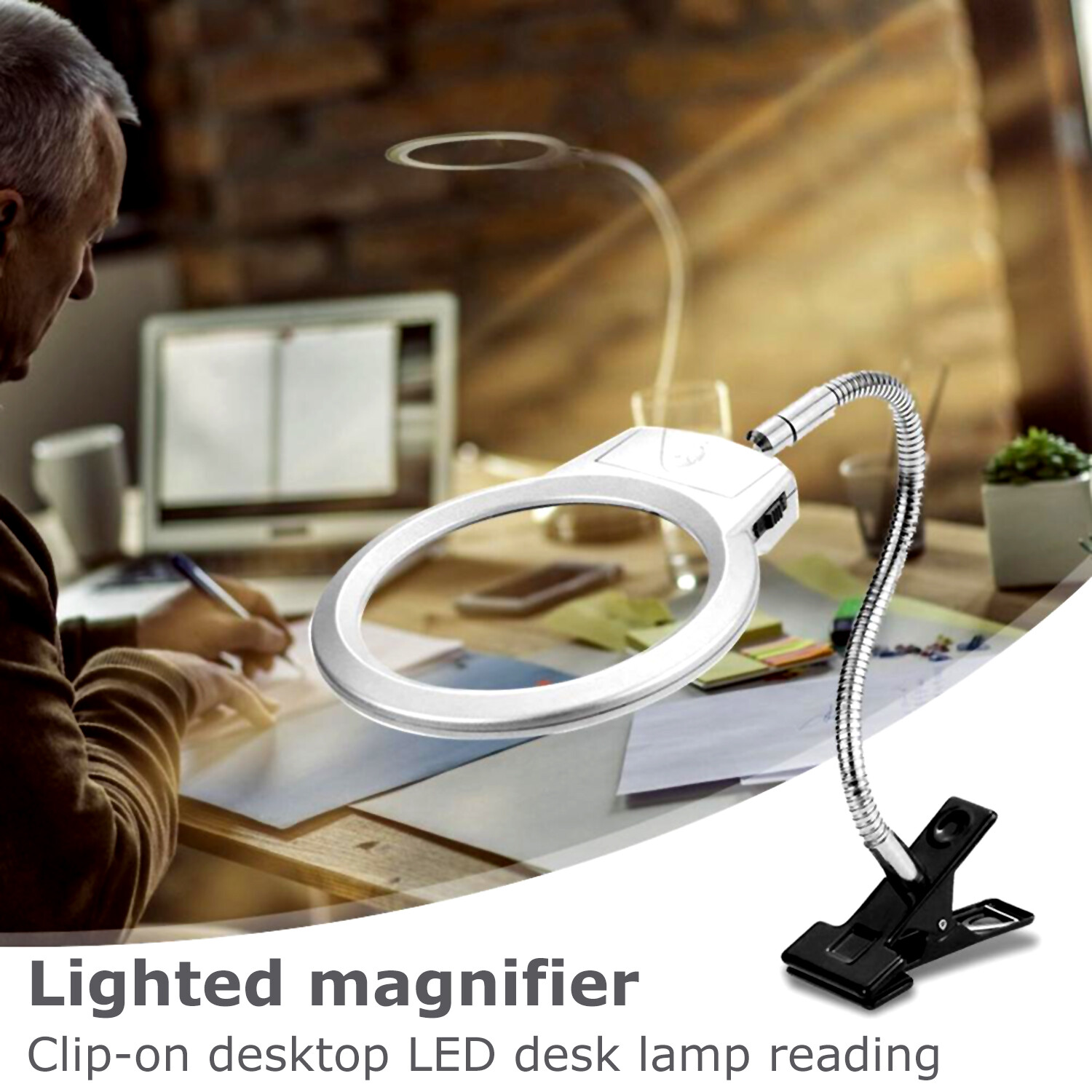 2.25X 5X Flexible Magnifying Lamp Lighted Desk Reading Loupe Magnifier w/ Clamp