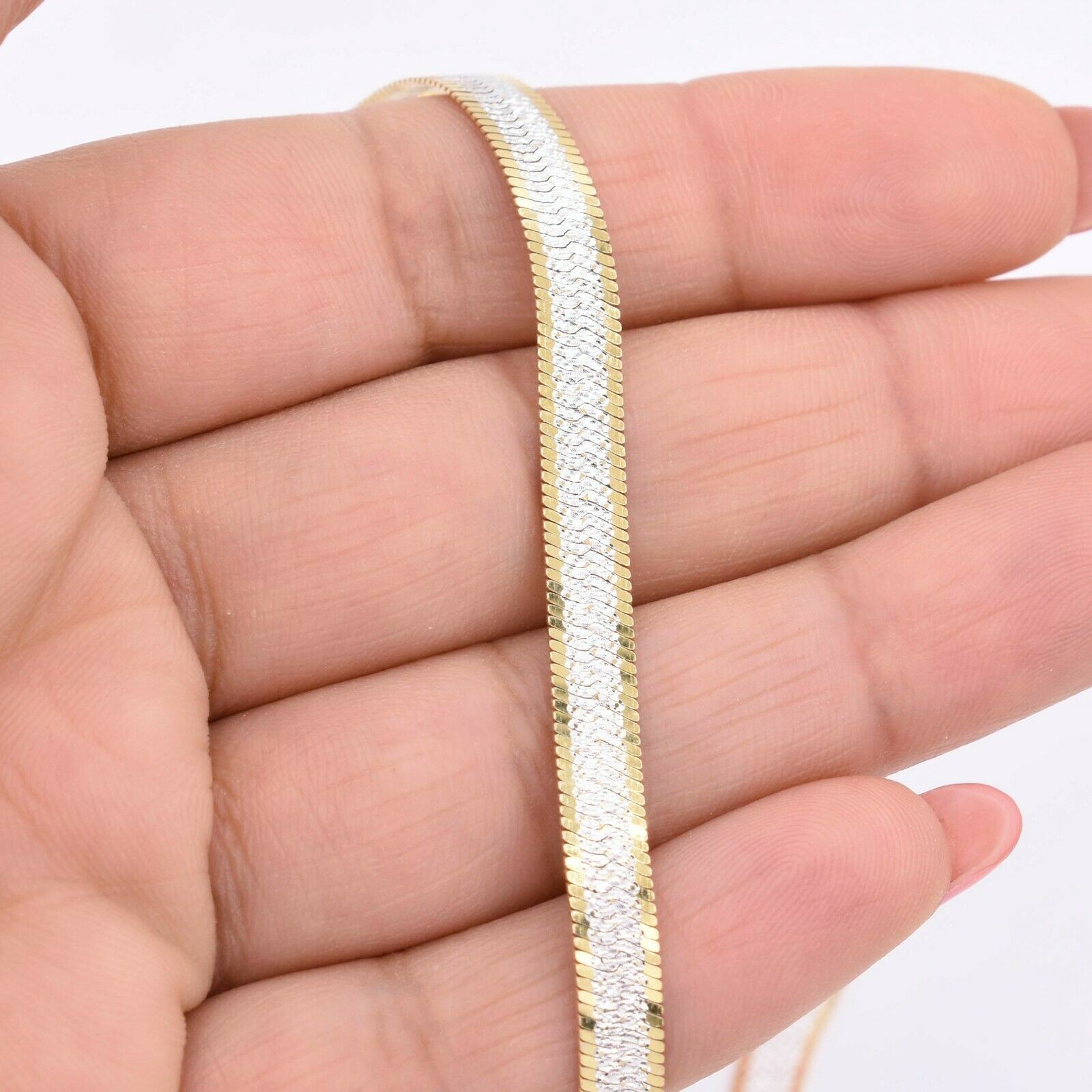 5.5mm Reversible Herringbone Necklace Real Solid Sterling Silver 925 Italy