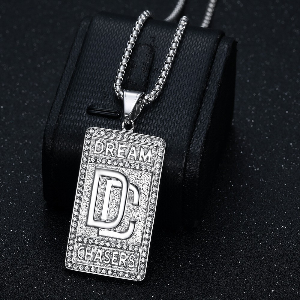 Hip Hop Iced CZ Bling Dream Chasers Pendant Necklace Gold Plated Chain Jewelry