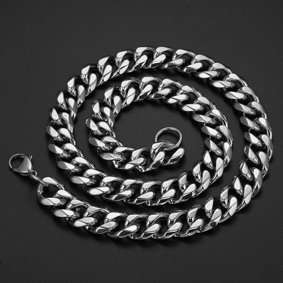 8″-40″ Top 316L Stainless Steel Heavy Link Silver Curb Cuban Chain Men Necklace