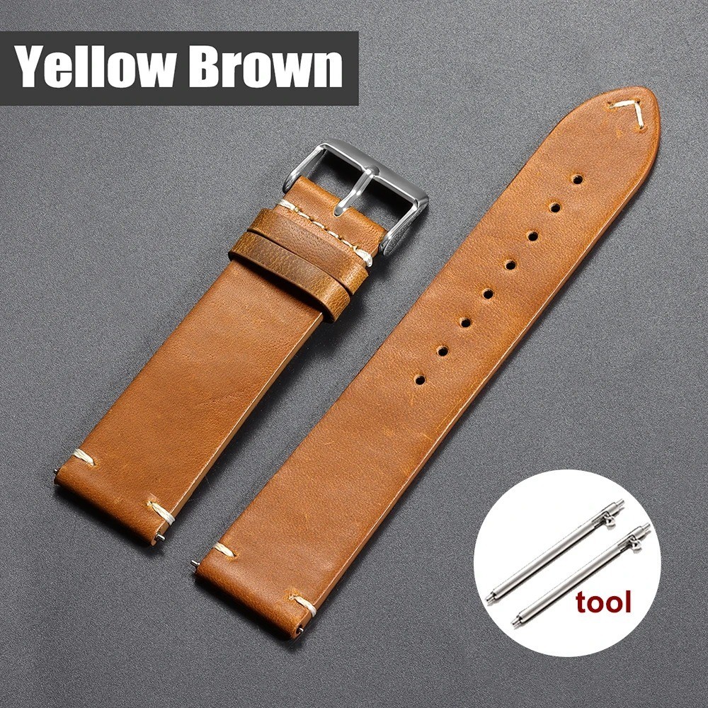 Vintage Oil Waxed Cowhide Watch Strap Quick Release genuine Leather band 18-24mm