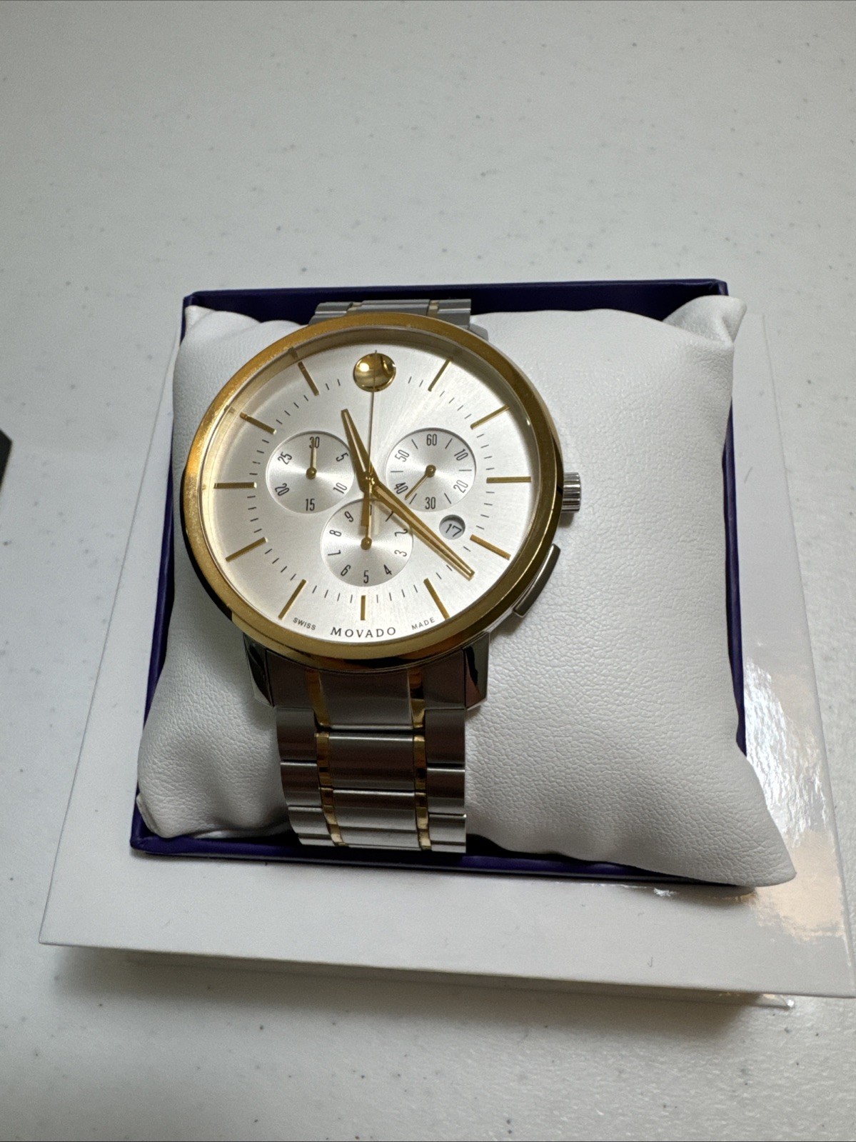 Mens Movado TC Chronograph 44mm Two-Tone Watch 0607150 Box Links COA