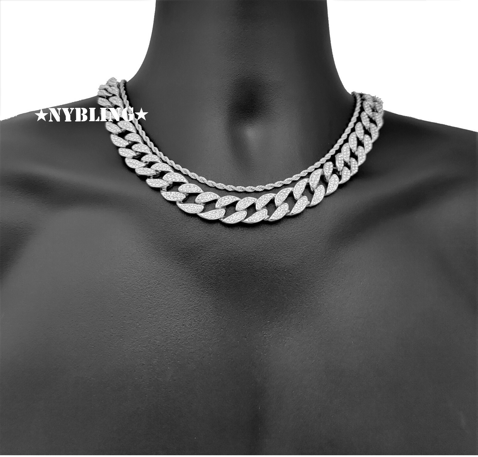 COMBO SET Miami Cuban Choker Chain Necklace & Rope Chain Plated Hip Hop Jewelry