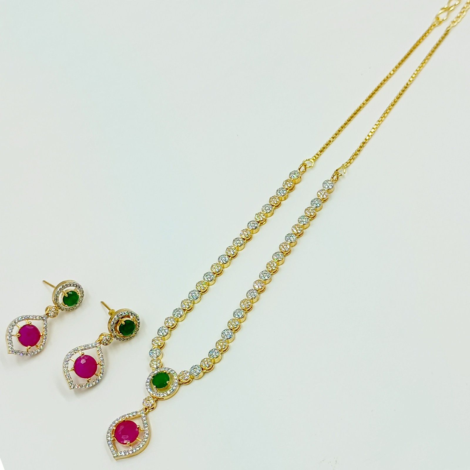 Round Stone Ruby Emerald Necklace Set 22k Gold Plated South Indian Jewelry