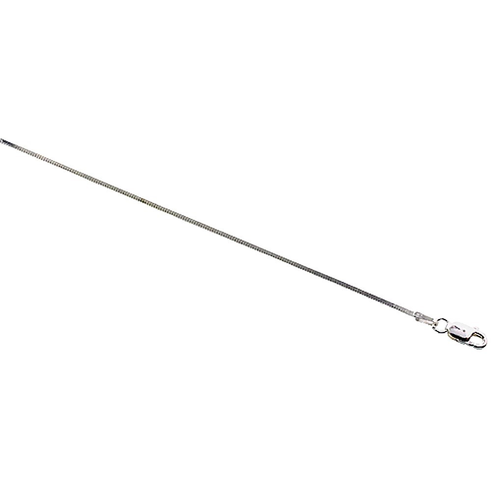 925 Sterling Silver Thin Square Snake Chain Anklet 1mm Italy, 9″ to 10″