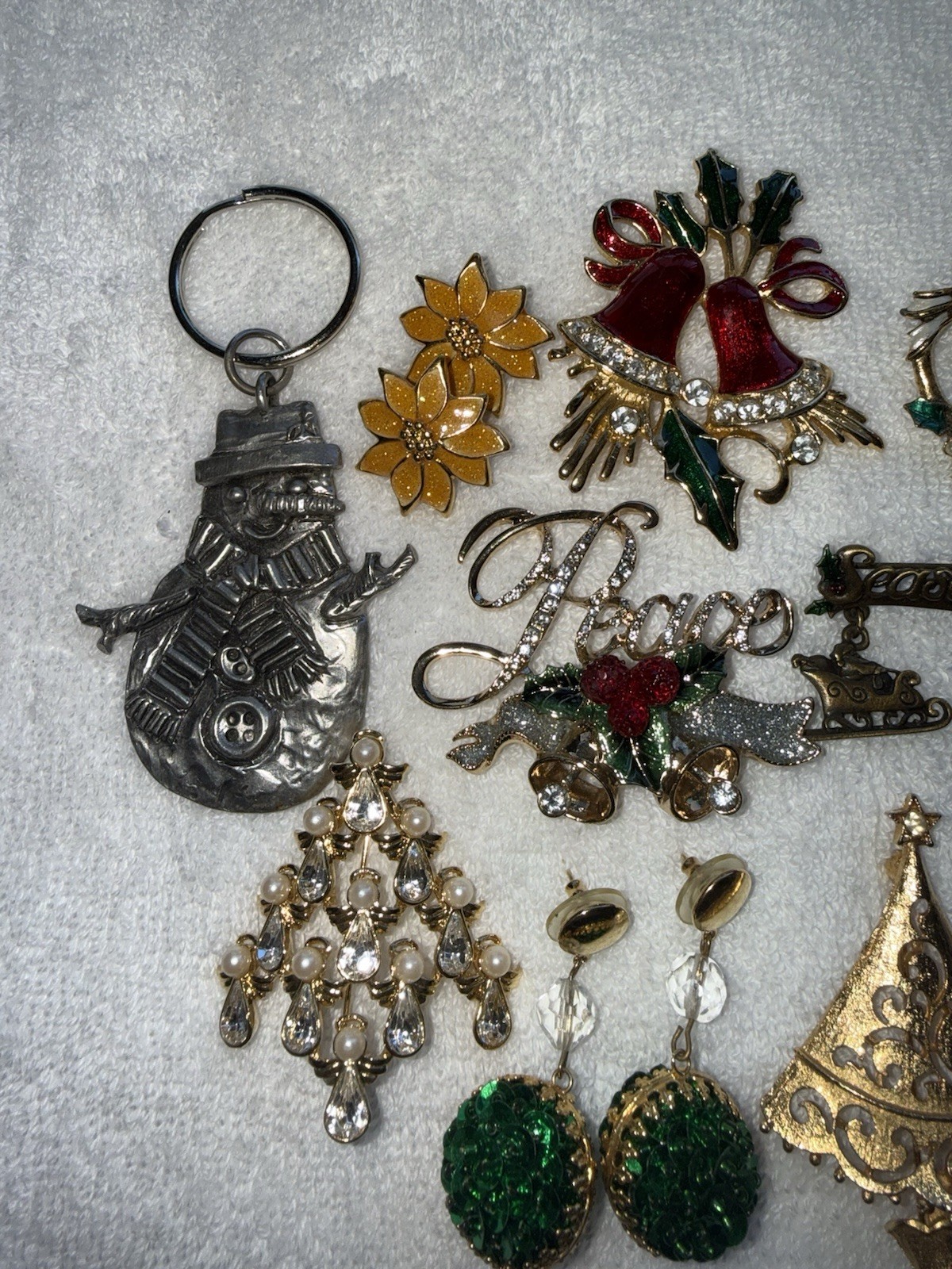 Christmas jewelry lot brooches earrings Many Signed See Description