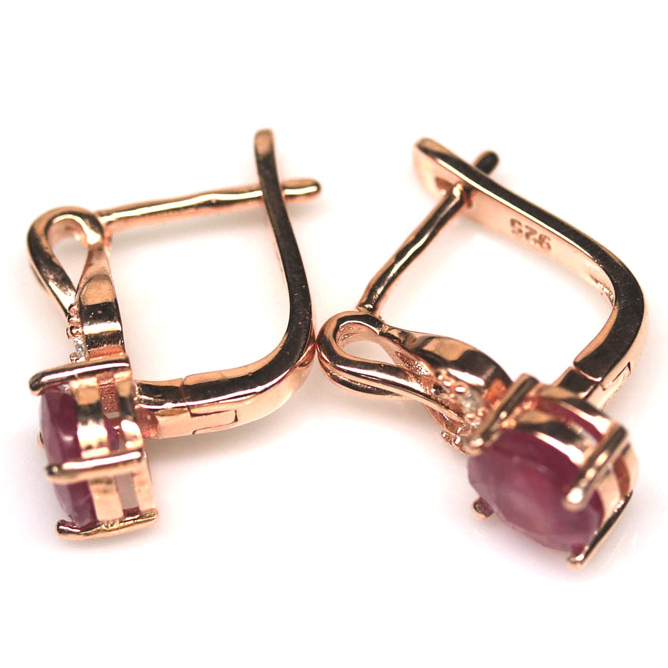 Thai Handmade 925 Sterling Silver 7 mm. Red Ruby & Cubic Zirconia Earrings