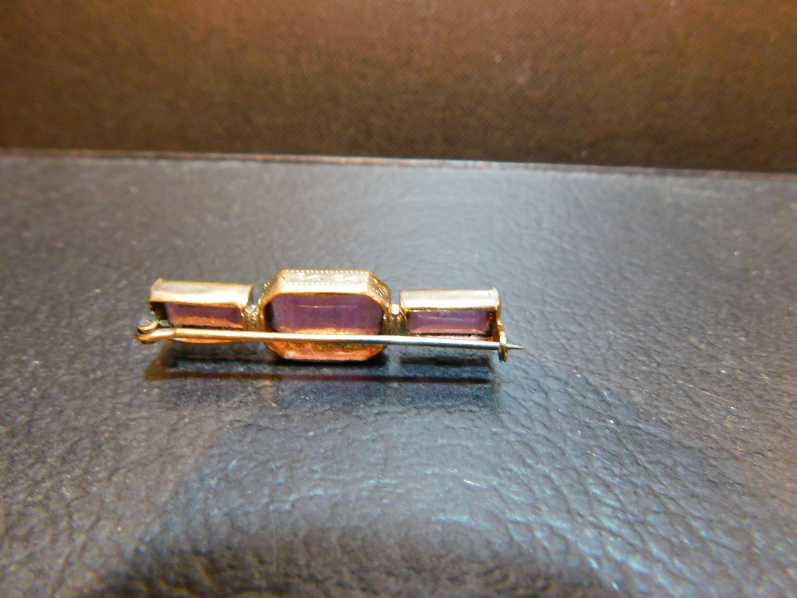 Vintage Czechoslovakian Silver Tone 3-Purple Stone 1.5″ Brooch