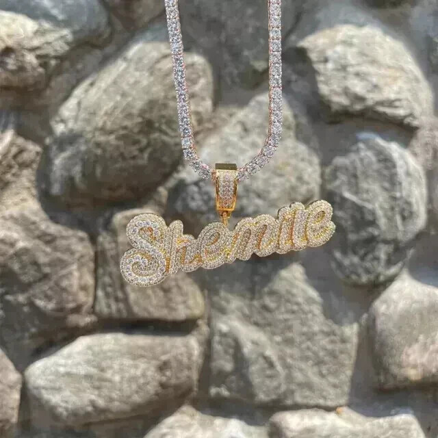 3.00 Ct Round Cut Real Moissanite Custom Name Pendant 925 Sterling Silver