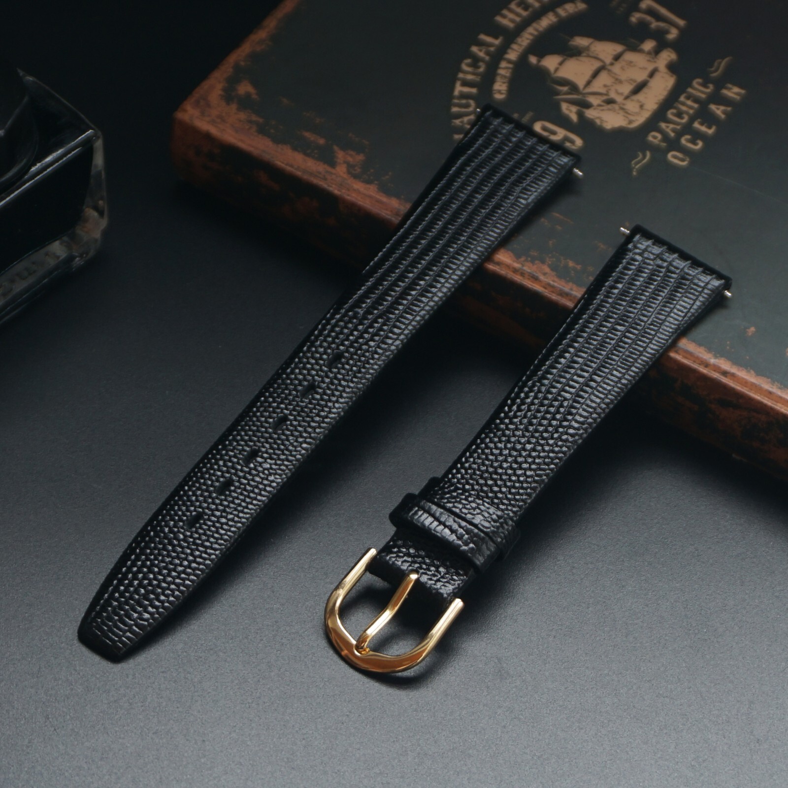 12 14 16mm 17mm 18mm 19mm 20mm Watch Band Strap Lizard Calf Leather Black Brown