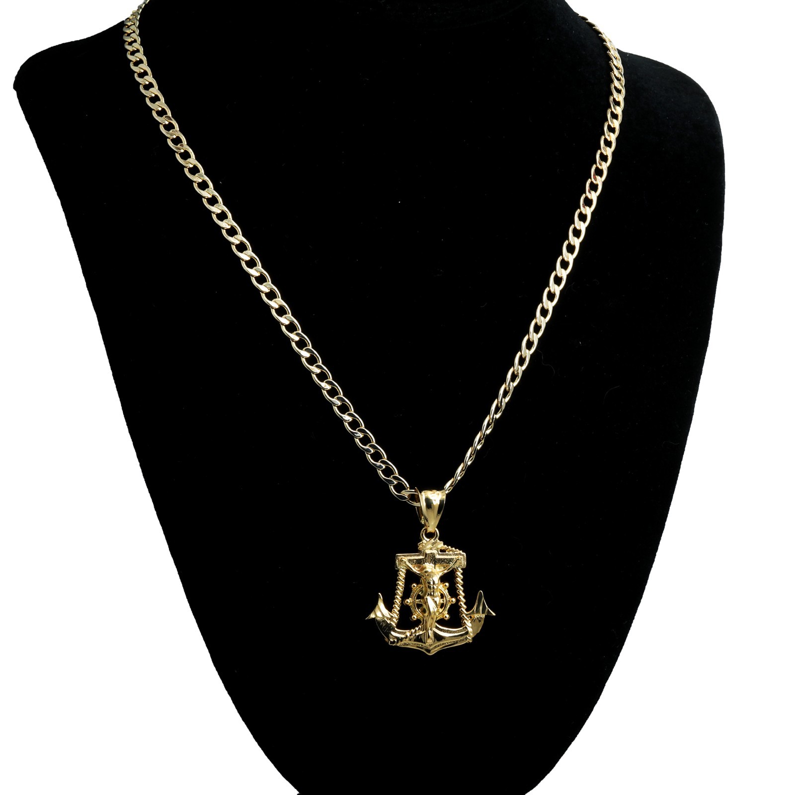 Jesus Anchor Charm Pendant 14k Gold Plated Brass 5mm 20″ Cuban Choker Chain 03