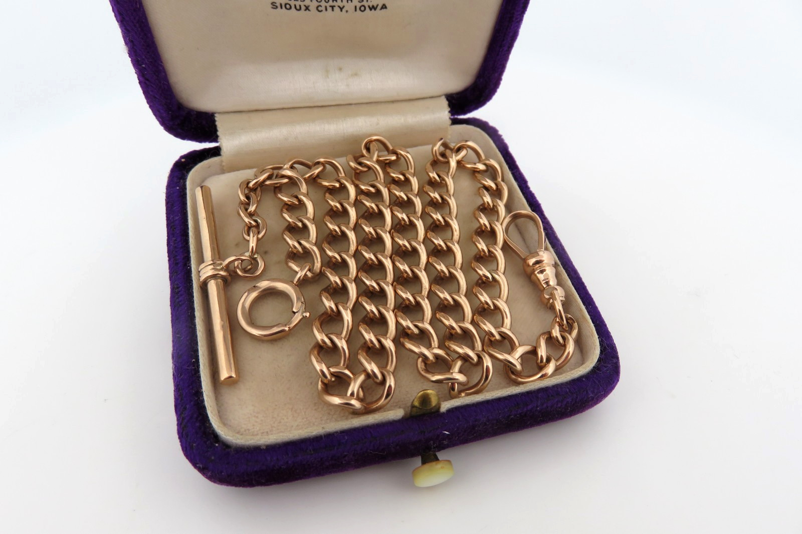 Antique Edwardian Art Deco era 10K Gold Pocket Watch Chain Link T Bar Dog Cl 25g
