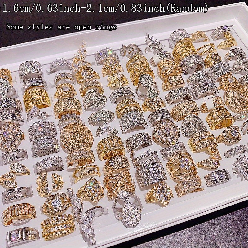 10-30pcs Vintage Luxury Crystal Ring Set Fashion Band Statement Jewelry Bulk