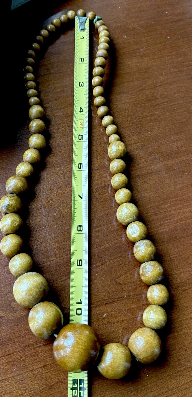 26″ Vintage Chunky Brown Wood Beaded Statement Necklace Boho No Metal No Clasp