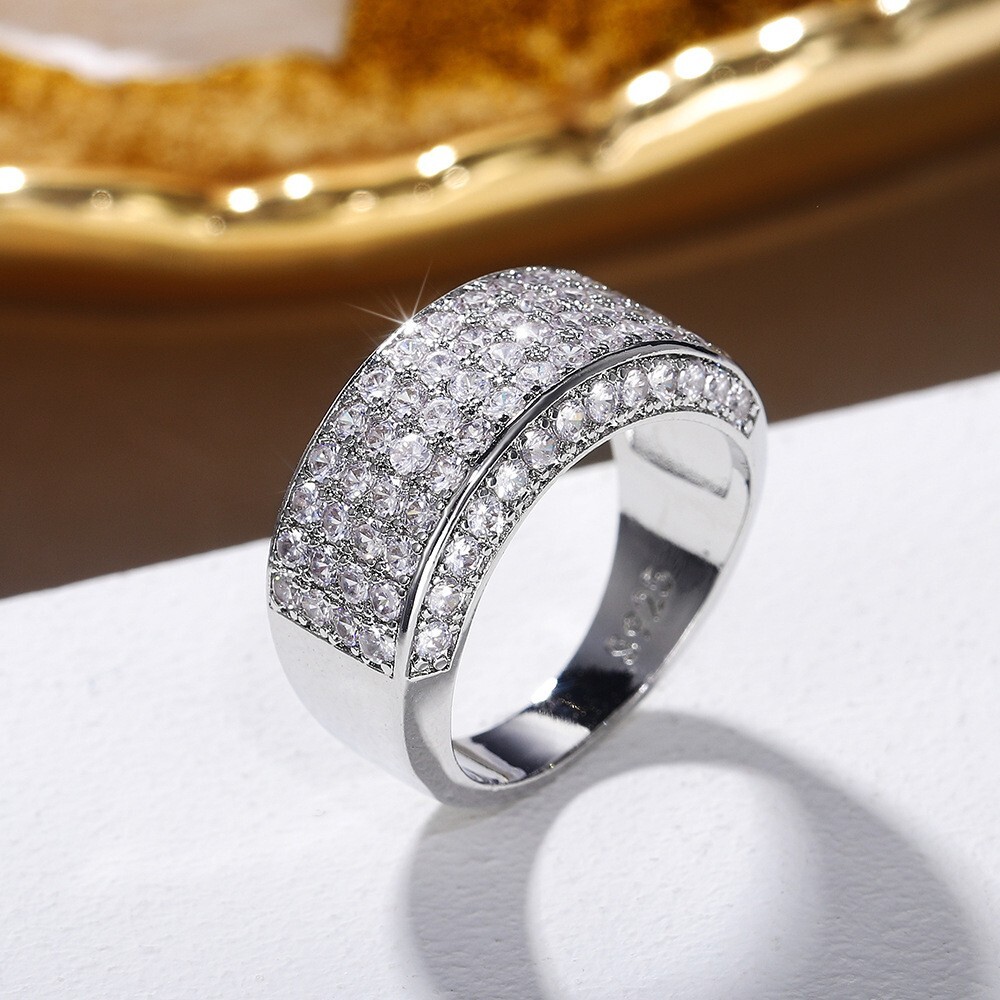 Hip Hop Ring For Christmas Gift 3.1 CT CZ Heavy Engagement Band Silver Plated