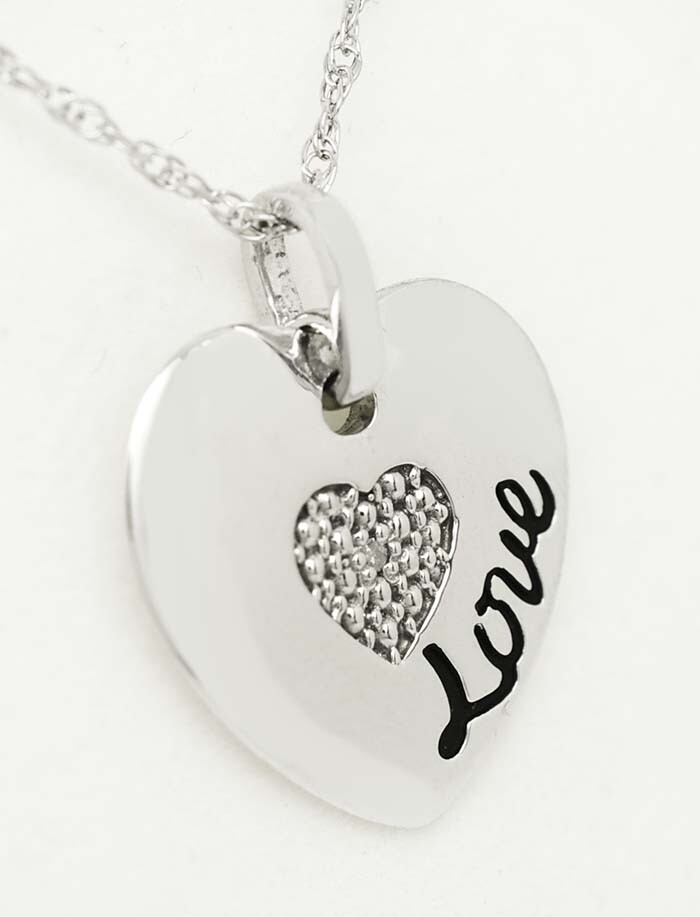 GENUINE DIAMOND HEART PENDANT NECKLACE .925 Sterling Silver * NEW WITH TAG