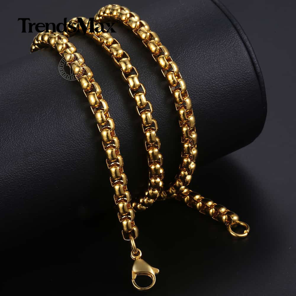 18″-24″ 2/3/4/5MM Gold Plated Stainless Steel Smooth Box Chain Necklace