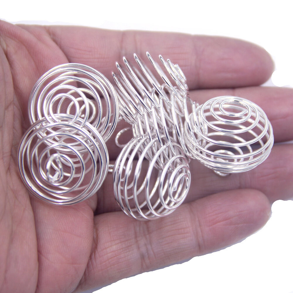 50Pcs Pendants Beads Spiral Cages Spring Alloy Silver Plated Jewelry DIY Finding