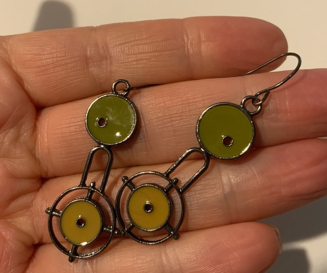 Free People Geometric Silver Earrings Museum Modern Art VTG Boho Retro Abstract