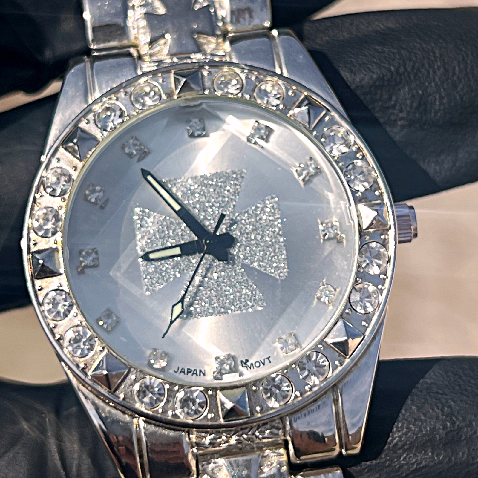 Mens Knights Templar Iron Celtic Maltese Cross Silver Dial Watch CZ Silver Tone