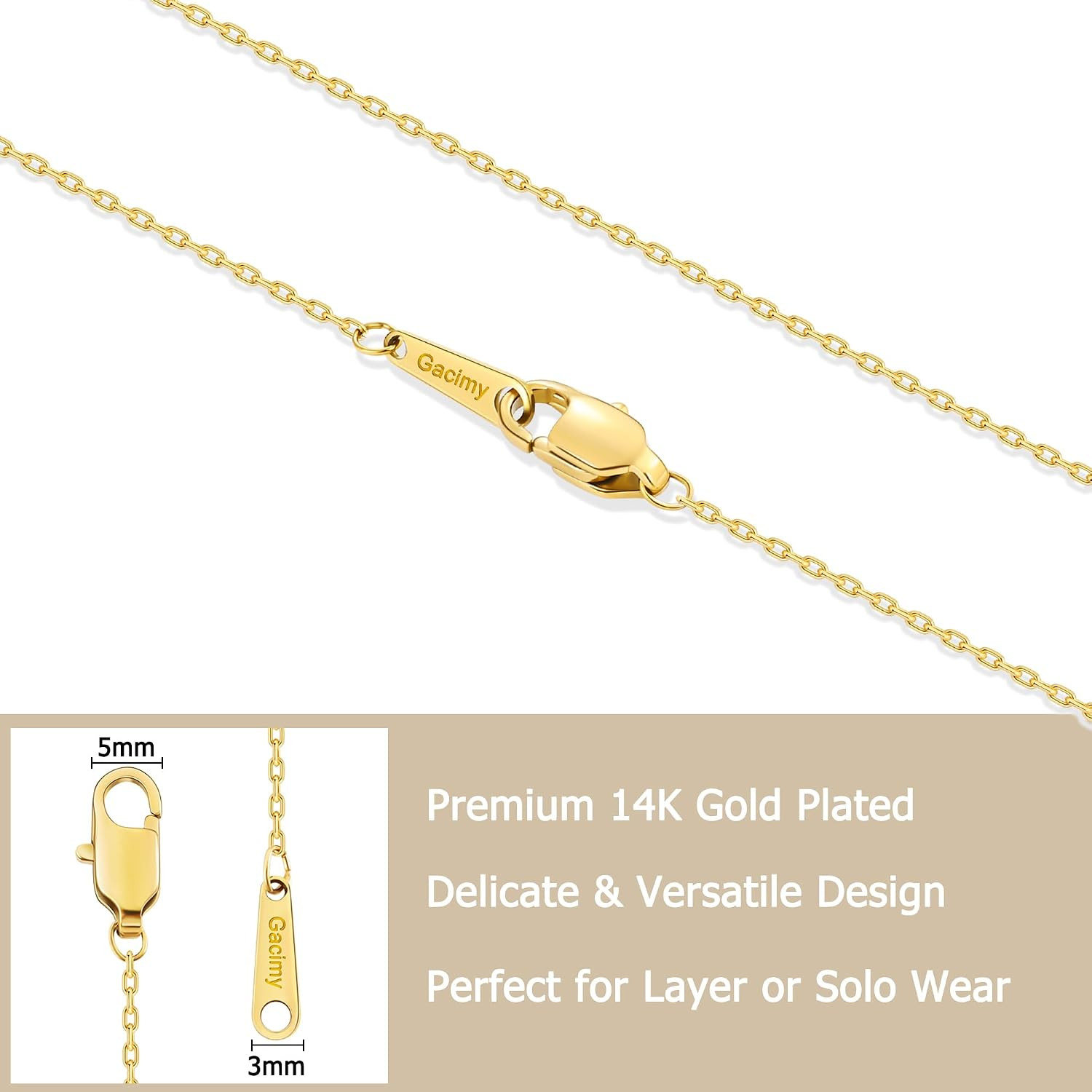 Chain Necklace for Women, 14K Gold Plated/Silver Tone Cable Chain for Women, 1.1