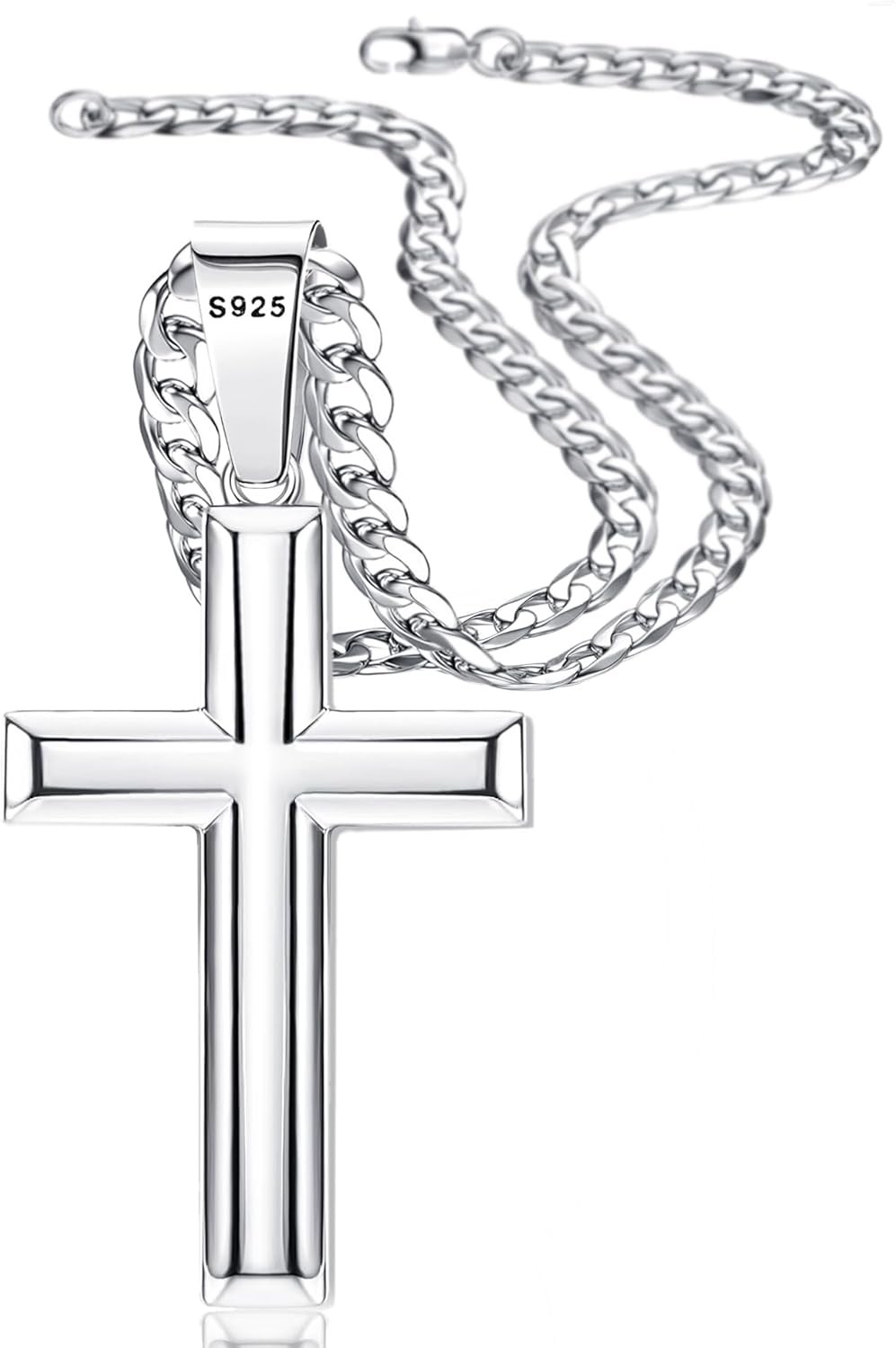Besteel 925 Sterling Silver Cross Necklace for Men Women | 5mm 316L Stainless St