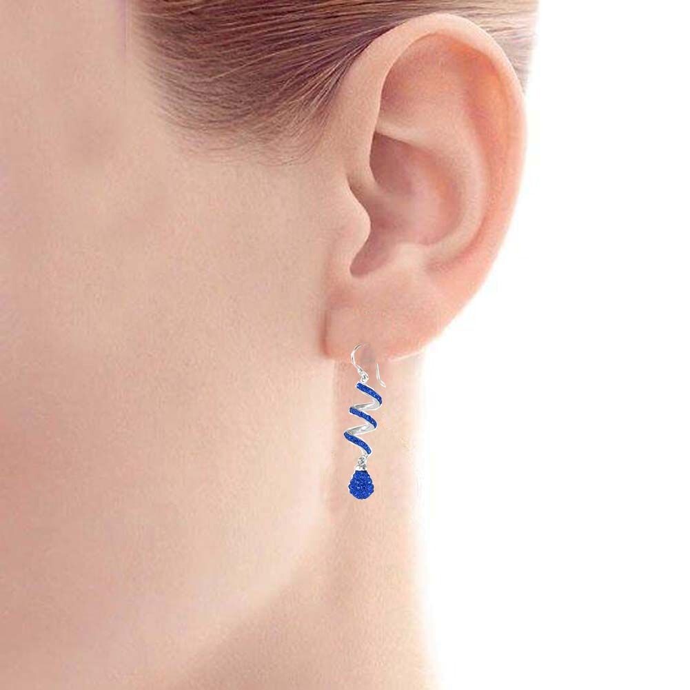 14K White Gold Plated Sapphire Spiral Shape Crystal Drop Dangle Hook Earrings