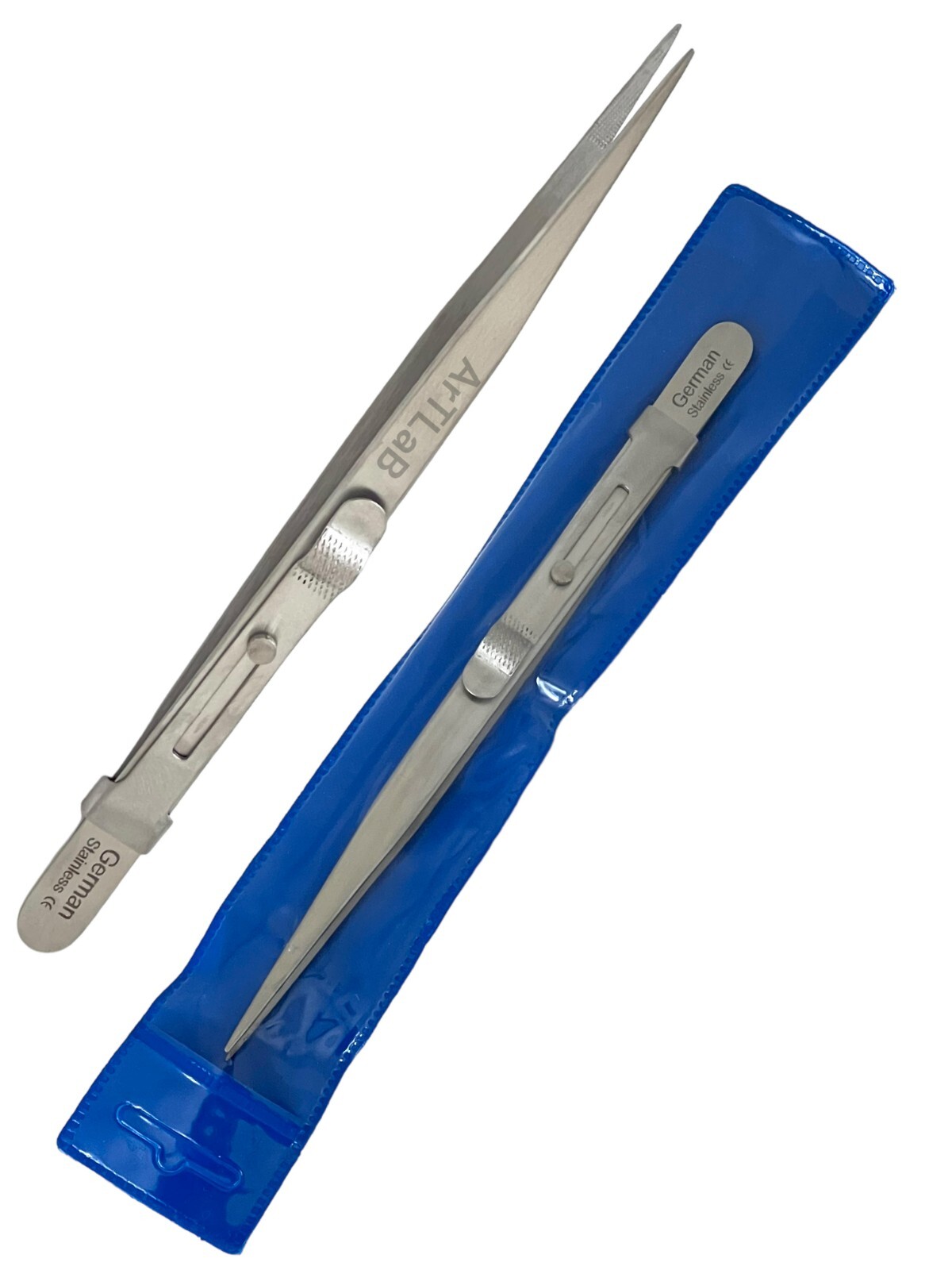 1German GEM & DIAMOND STONE TWEEZERS LOCKING JEWELRY TWEEZER SLIDE LOCK FINE TIP
