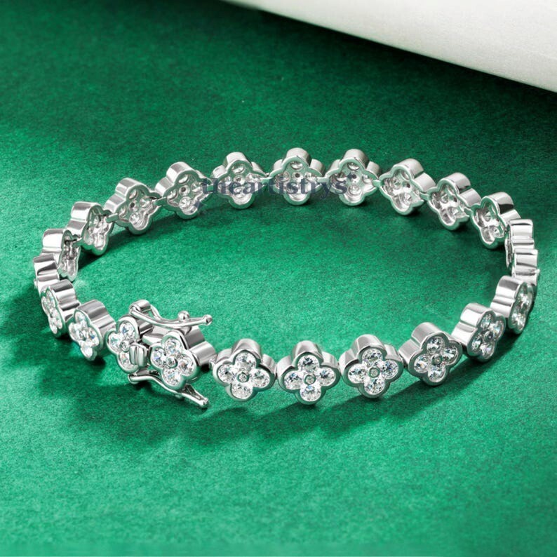 Solid 14K White Gold 7′ Inch Long Tennis Wedding Bracelet VVS1 Round Cut 6 Carat