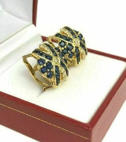 2Ct Lab Created Round Blue Sapphire Women’s Stud Earrings 14K Yellow Gold Finish