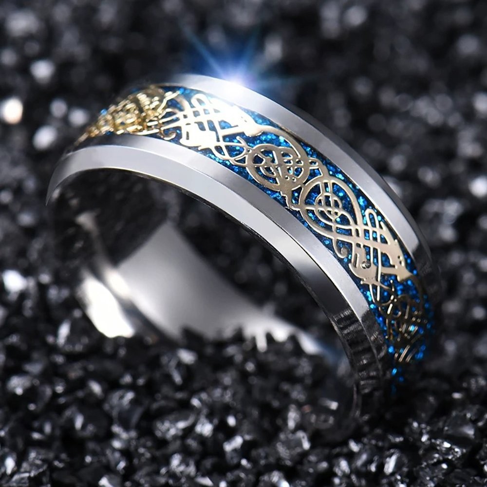 MENDEL Mens Celtic Blue Stainless Steel Dragon Wedding Band Ring For Men Women