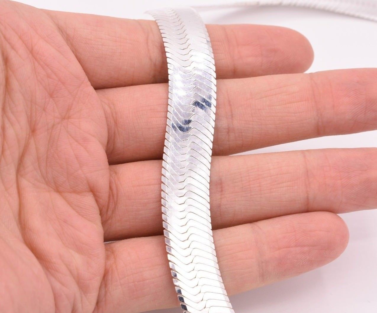 14mm Bold Herringbone Chain Necklace Real Solid Sterling Silver 925 Italy