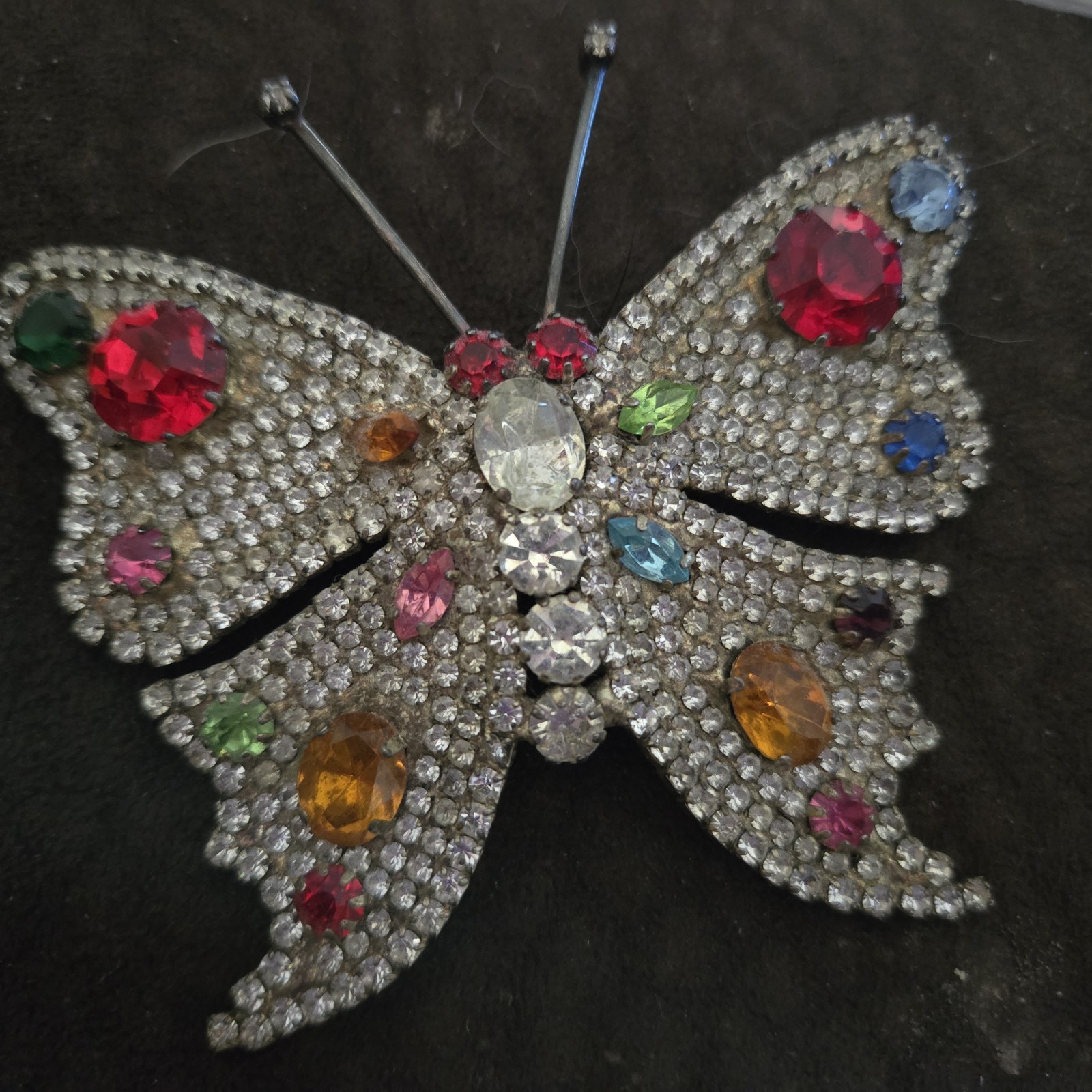 Beautiful Vintage CZECH Multi-color Rhinestone heavy Butterfly brooch