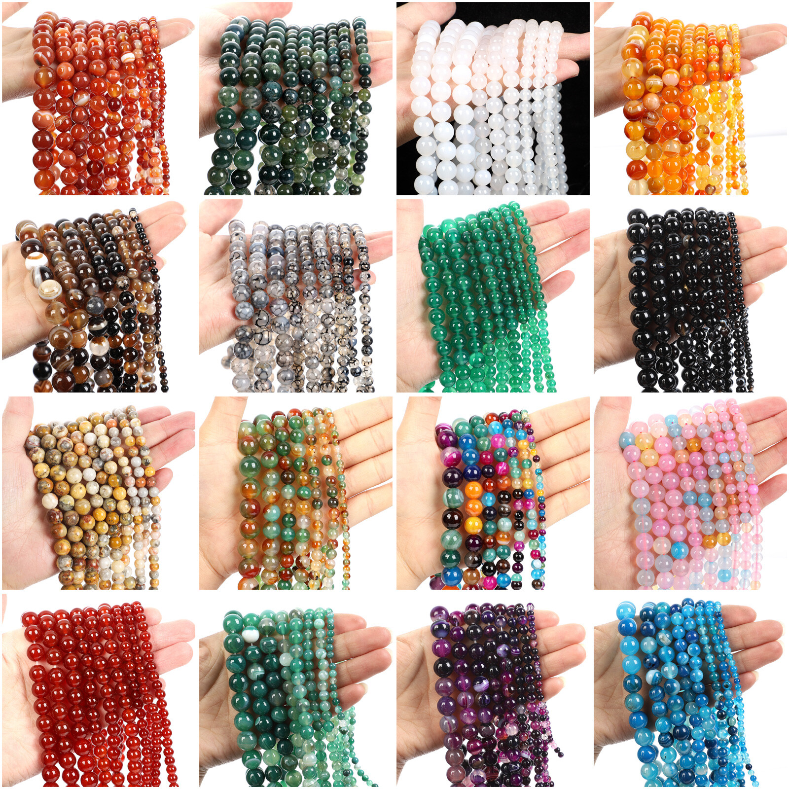 4mm 6mm 8mm 10mm 12mm Agate Natural Gemstone Round Spacer Beads Jewelry Making