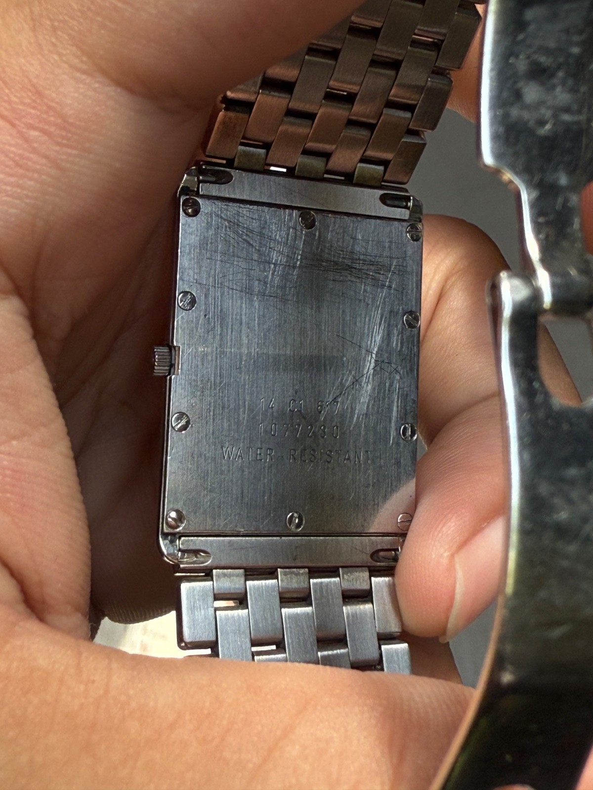 Vintage Concord Swiss Quartz Tank Watch Roman Dial Stainless Steel 26×34.5mm