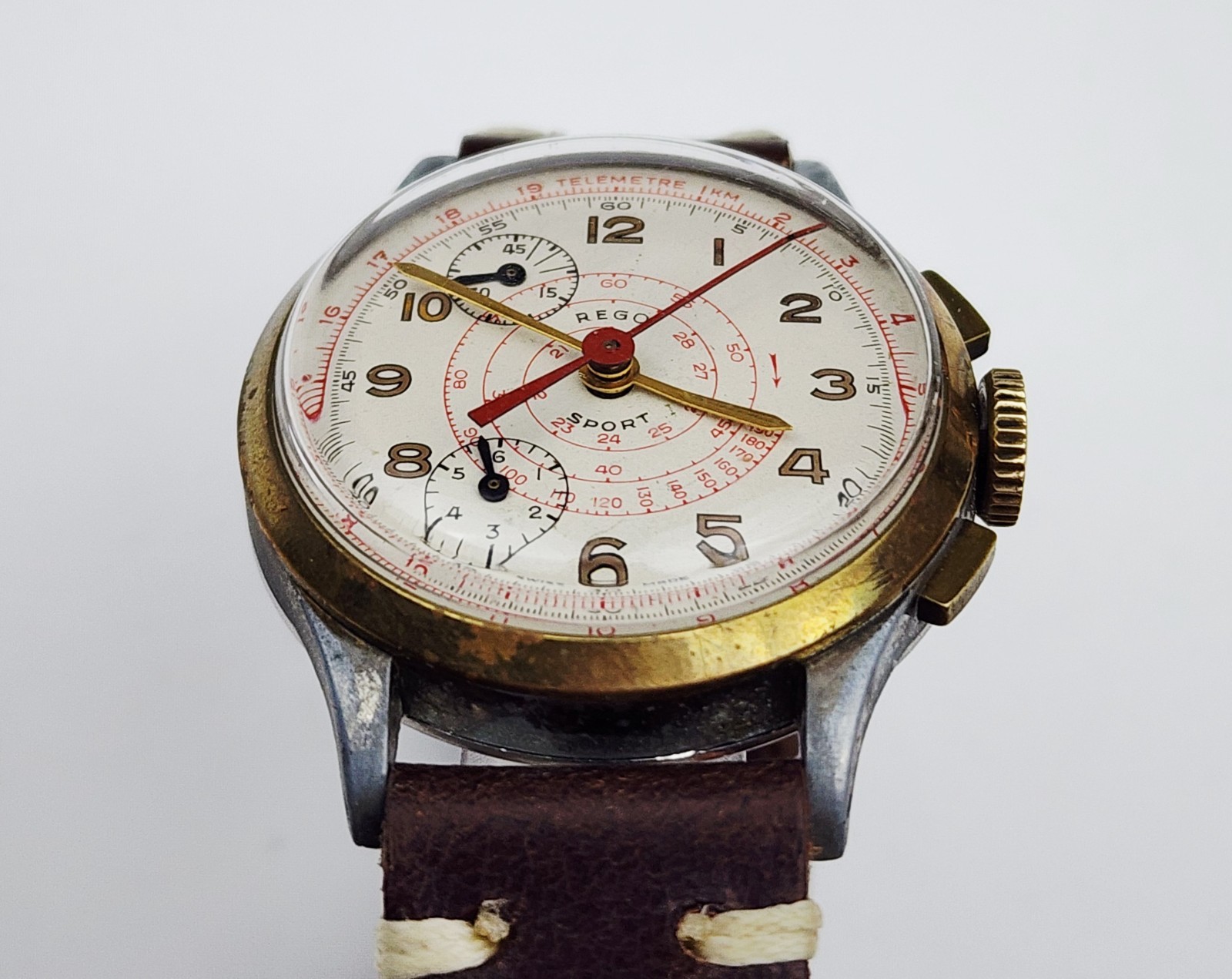 RARE Men’s SWISS Vintage 60’s CHRONOGRAPH Watch REGO Cal.147. Manual Wind