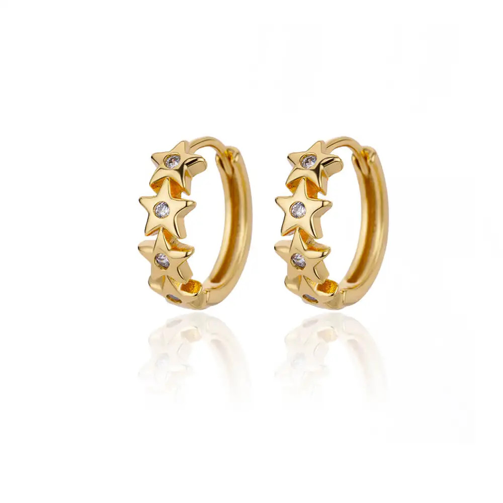 Huggie Hoop Earrings Women Gold Stainless Steel CZ Trendy Snowflake Flower
