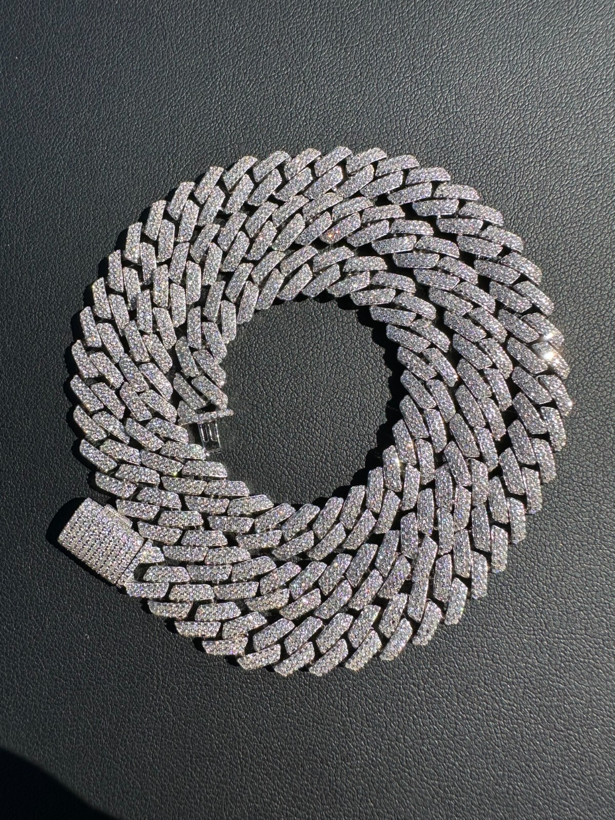 MOISSANITE Real Miami Cuban Link Prong Chain Iced Hip Hop 925 Silver Necklace