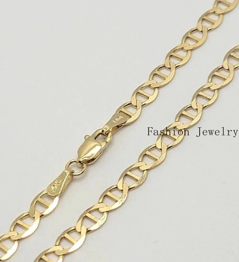 10K Solid Yellow Gold Link Chain Bracelet Necklace 3.2mm~6mm Size 7″~26″