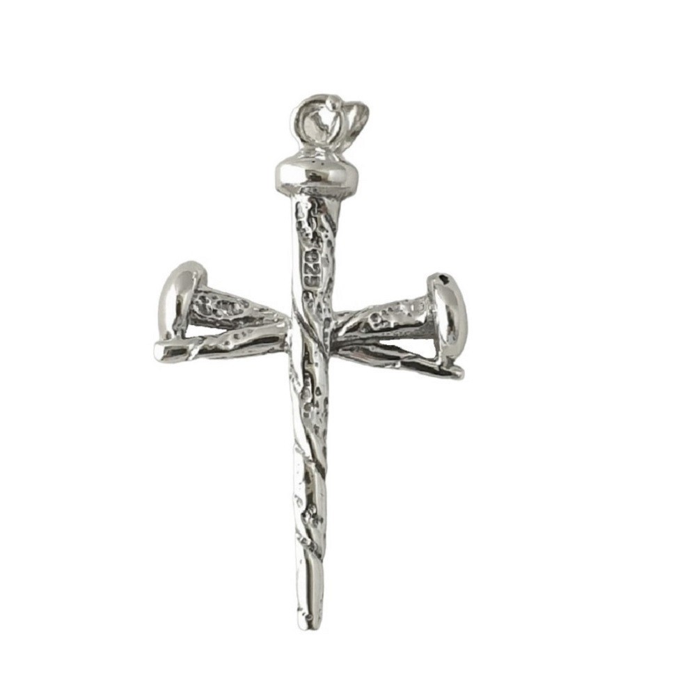 Sterling Silver Nail Cross Crucifixion of Jesus 3D Solid Pendant, Box Chain