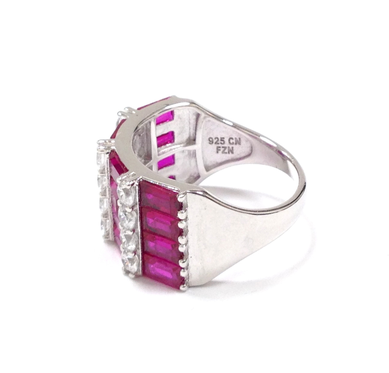 FZN Fuzion Creations Sterling Silver Channel Set Red Stone Ring Size 8 Jewelry