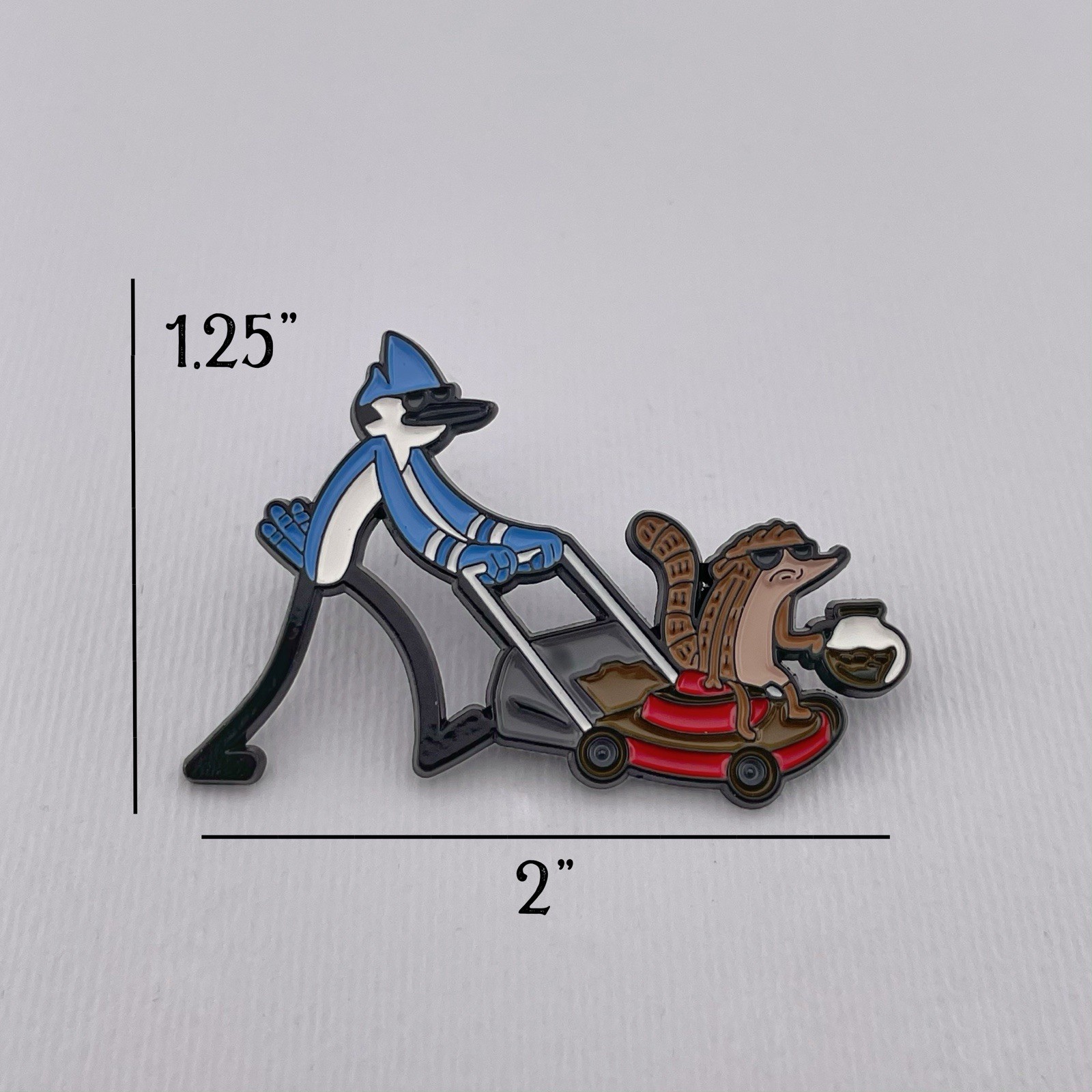 Regular Show Enamel Pin Mordecai And Rigby Lawnmower And Coffee