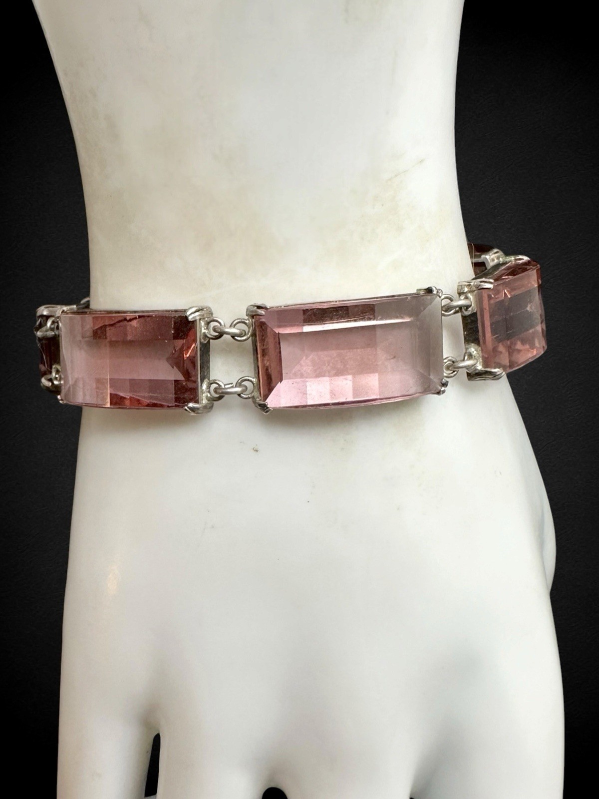 Vtg Art Deco Sterling Silver Faceted Purple Czech Glass Necklace Bracelet Set