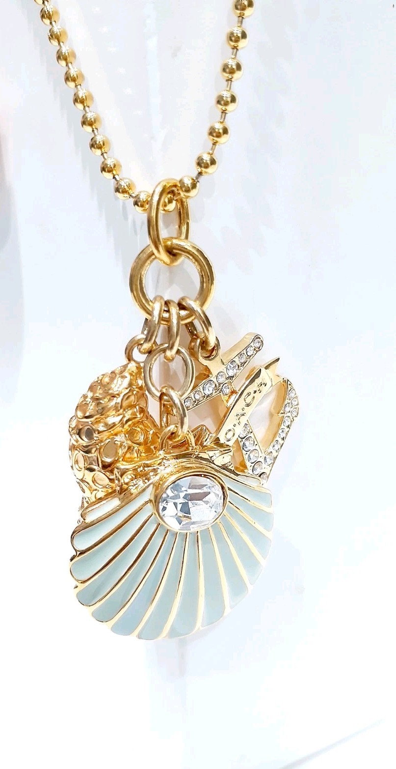 Coach Seashell Nautical Beach Charm Necklace Rare SEE DESCRIPTION Free Ship!