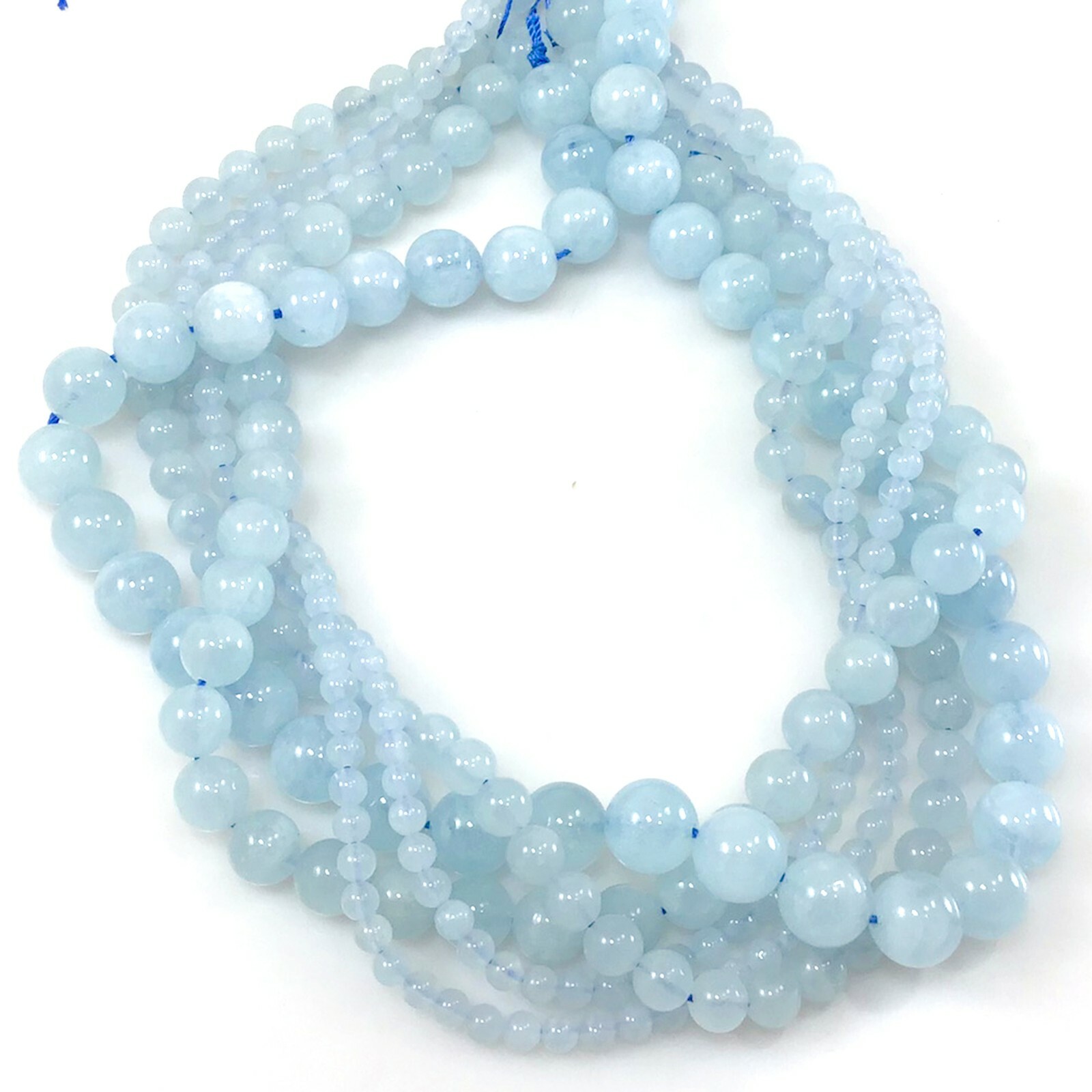 Nature Blue Aquamarine Smooth Round Loose Bead 15″ strand Jewelry Making